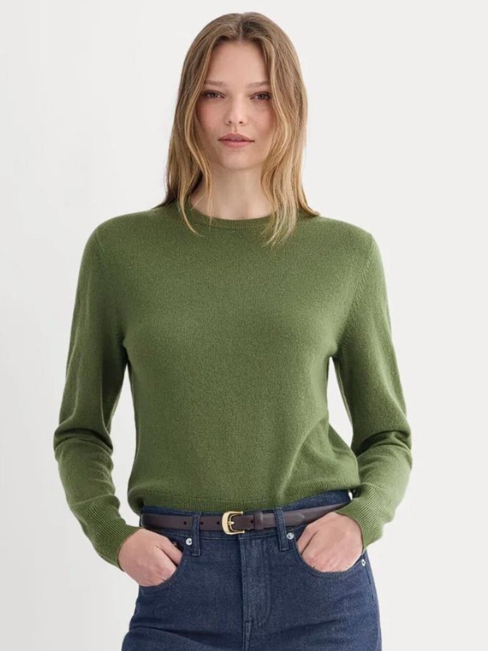 EVERLANE Women's Cashmere Slim Crew Sweater Size S in Forest Green (Dirty)